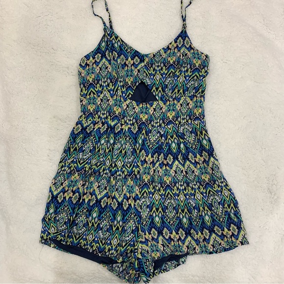 3/$15 Green and blue tribal pattern tank romper - Picture 1 of 12